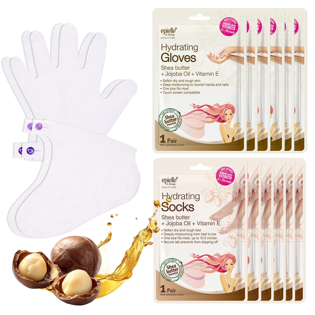 Epielle Moisturizing Hand Mask 6 Pairs, Soften with Sunflower Seed Oil & Vitamin E, Deep Moisturizing Gloves for Dry, Cracked Hands, Self Care Gifts for Women, Spa Kit