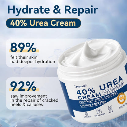 40% Urea Cream with 2% Salicylic Acid, Maximum Strength Foot Hand Cream, Intensive Repair Moisturizer for Dry Cracked Heels Knees Elbows, Exfoliating Callus Remover for Rough Thick Skin