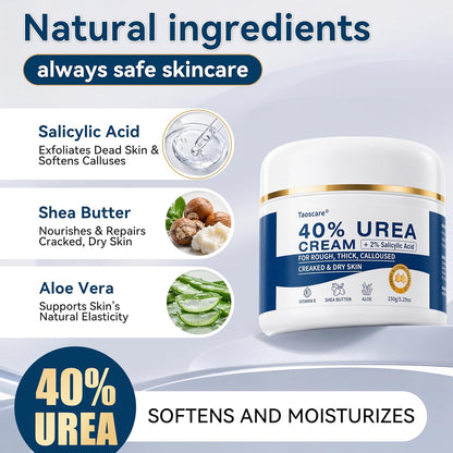40% Urea Cream with 2% Salicylic Acid, Maximum Strength Foot Hand Cream, Intensive Repair Moisturizer for Dry Cracked Heels Knees Elbows, Exfoliating Callus Remover for Rough Thick Skin