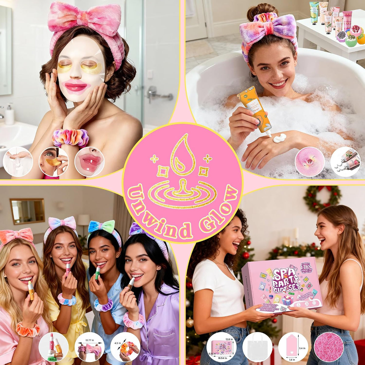 136 PCS Party Favors Bags for Eye Mask Lip Balm Hand Cream & Face Mask Skincare, Foot Spa Bath Bomb & Headband, Bachelorette Party, Retirement Graduation, Friendship, Sister & Birthday Gifts for Women