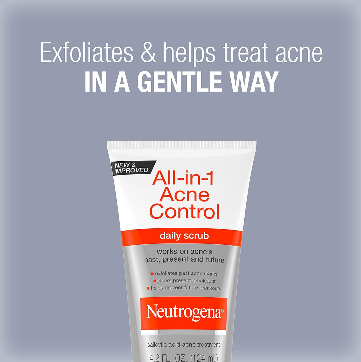 Neutrogena All-In-1 Acne Control Daily Face Scrub to Exfoliate and Treat Acne, Salicylic Acid Acne Treatment, 4.2 fl. oz