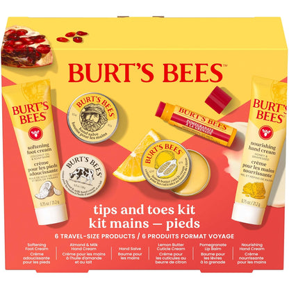 Burt's Bees Tips and Toes Kit Gift Set, 6 Travel Size Products