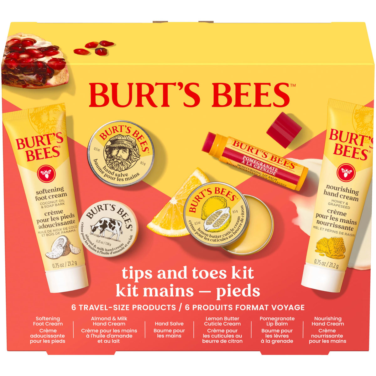 Burt's Bees Tips and Toes Kit Gift Set, 6 Travel Size Products