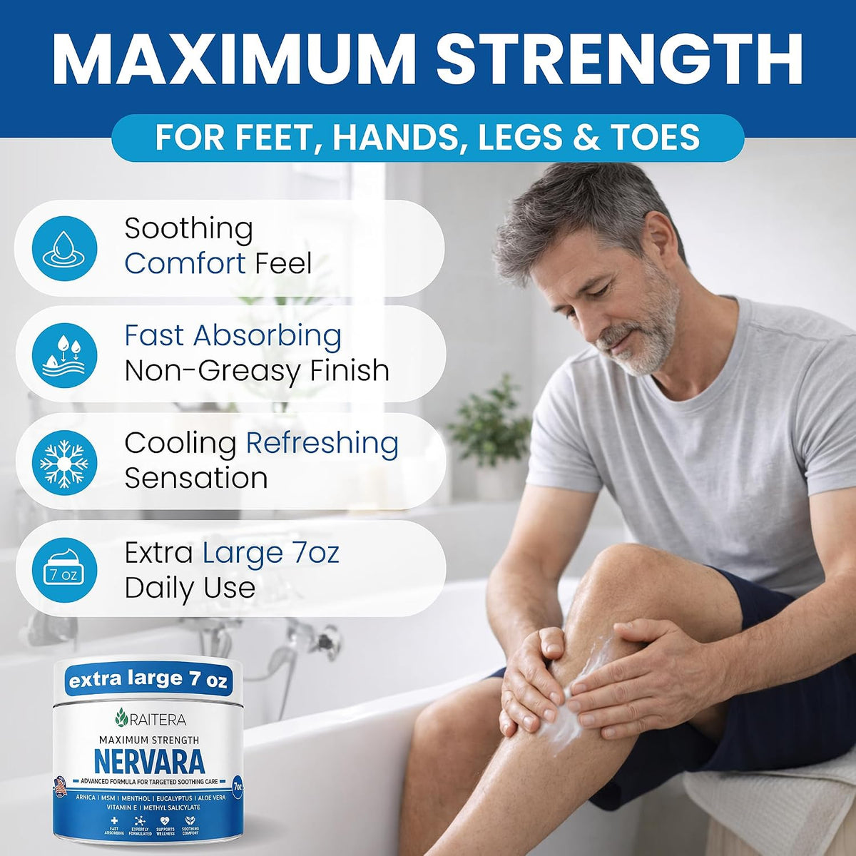 Neuropathy Nerve Cream – Maximum Strength for Feet, Hands, Legs, Toes – Advanced Cooling Non-Greasy Fast Absorbing Formula - Natural Ingredients Frankincense, Arnica, Aloe Vera, Turmeric, MSM