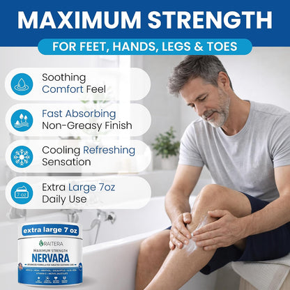 Neuropathy Nerve Cream – Maximum Strength for Feet, Hands, Legs, Toes – Advanced Cooling Non-Greasy Fast Absorbing Formula - Natural Ingredients Frankincense, Arnica, Aloe Vera, Turmeric, MSM