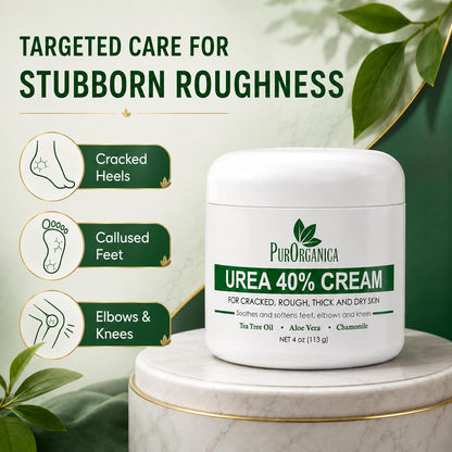 PurOrganica Urea Cream 40% – Made in USA, Maximum Strength Foot Cream for Dry, Cracked Heels, Corns, Calluses & Rough Feet, Exfoliating Moisturizer