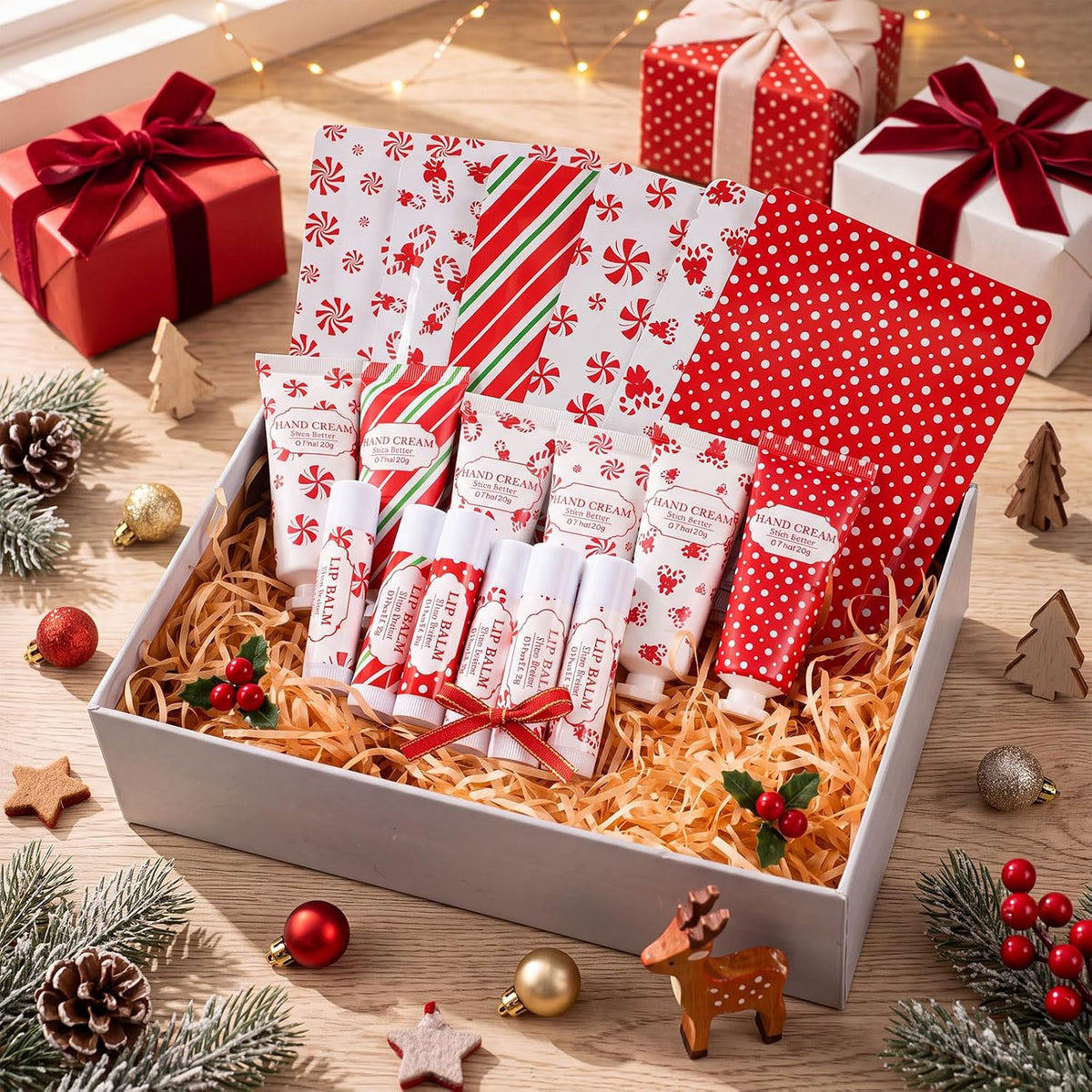 Leelosp 6set/18pcs Christmas Face Mask Hand Cream Lip Balm, Travel Size
