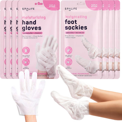SpaLife Moisturizing Hand Gloves & Foot Mask Socks | Korean Skincare Set for Dry Cracked Hands & Dry Cracked Feet Callus Remover Alternative | Self Care Gifts for Women | 4 Hand, 4 Foot