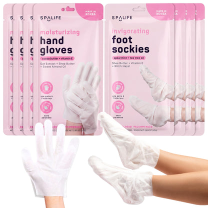 SpaLife Moisturizing Hand Gloves & Foot Mask Socks | Korean Skincare Set for Dry Cracked Hands & Dry Cracked Feet Callus Remover Alternative | Self Care Gifts for Women | 4 Hand, 4 Foot