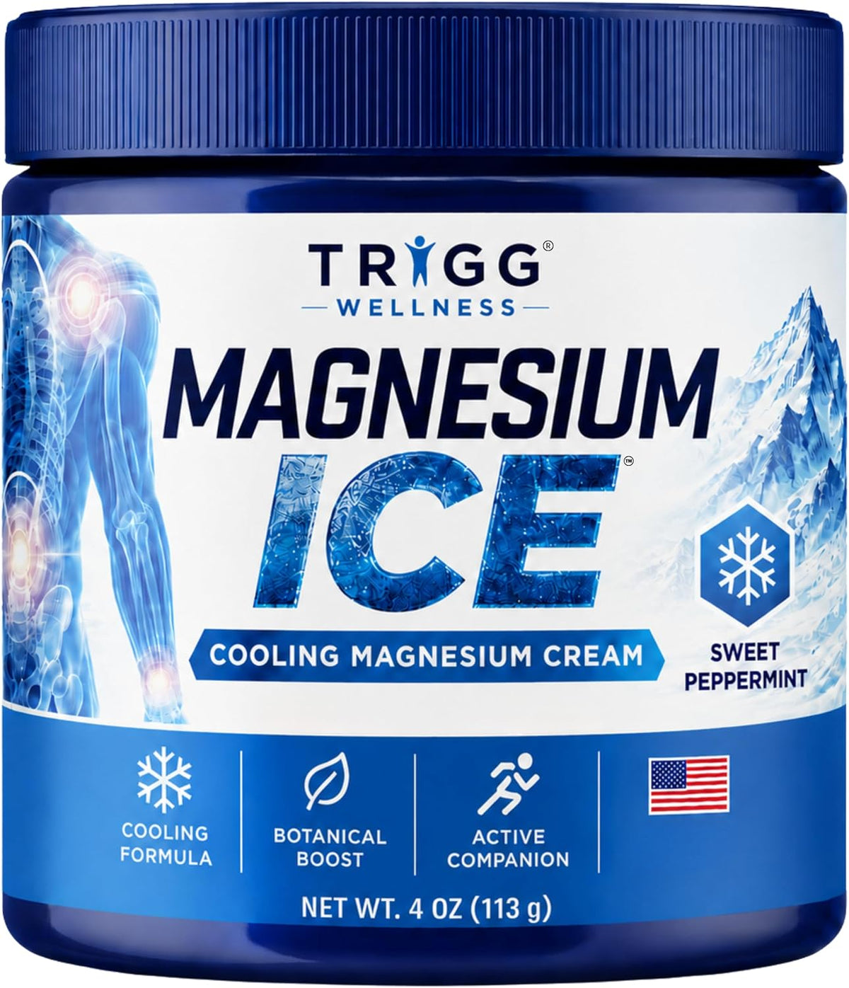 Magnesium Ice - Magnesium Cream - Cooling Formula with Arnica, Aloe, Lavender - Hands, Legs, Foot & More - Lightweight, Non-Greasy Massage Lotion - Sweet Peppermint - 4oz