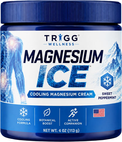 Magnesium Ice - Magnesium Cream - Cooling Formula with Arnica, Aloe, Lavender - Hands, Legs, Foot & More - Lightweight, Non-Greasy Massage Lotion - Sweet Peppermint - 4oz