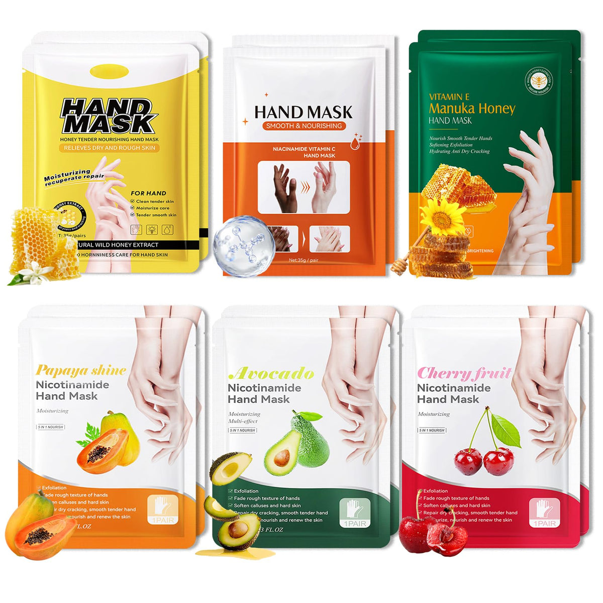 6 Pairs Hand Mask for Dry Cracked Hands,Nourishing Moisturizing Gloves,Hands Moisturizer for Deep Moisturizing,Silky Smooth Moisturizing Gloves,Hand Care Mask Set(A)