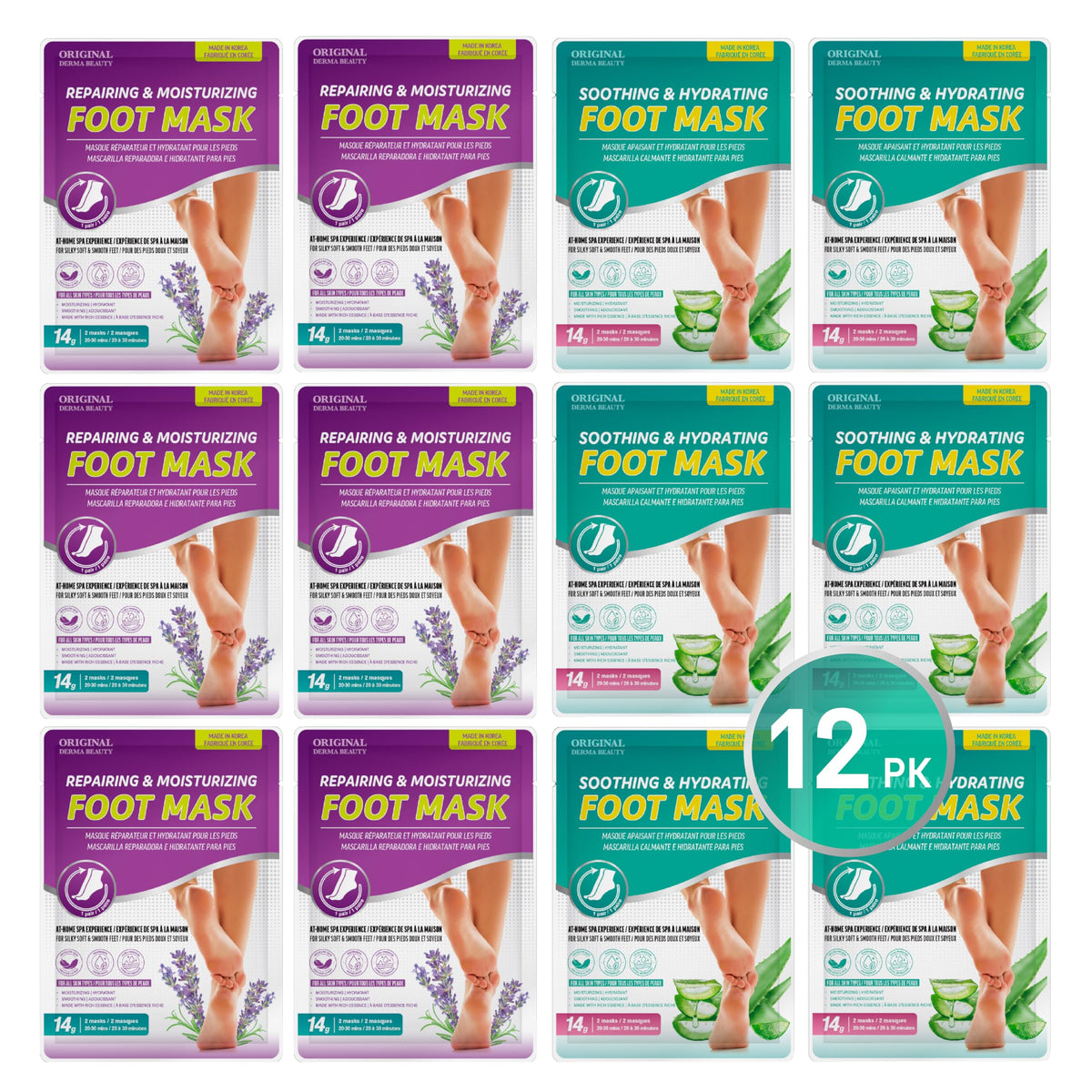 Innerest Original Derma Beauty Foot Mask 12 Pairs Shea Butter + Avocado Foot Mask - Foot Masks after Callus Remover Pedicure Supplies
