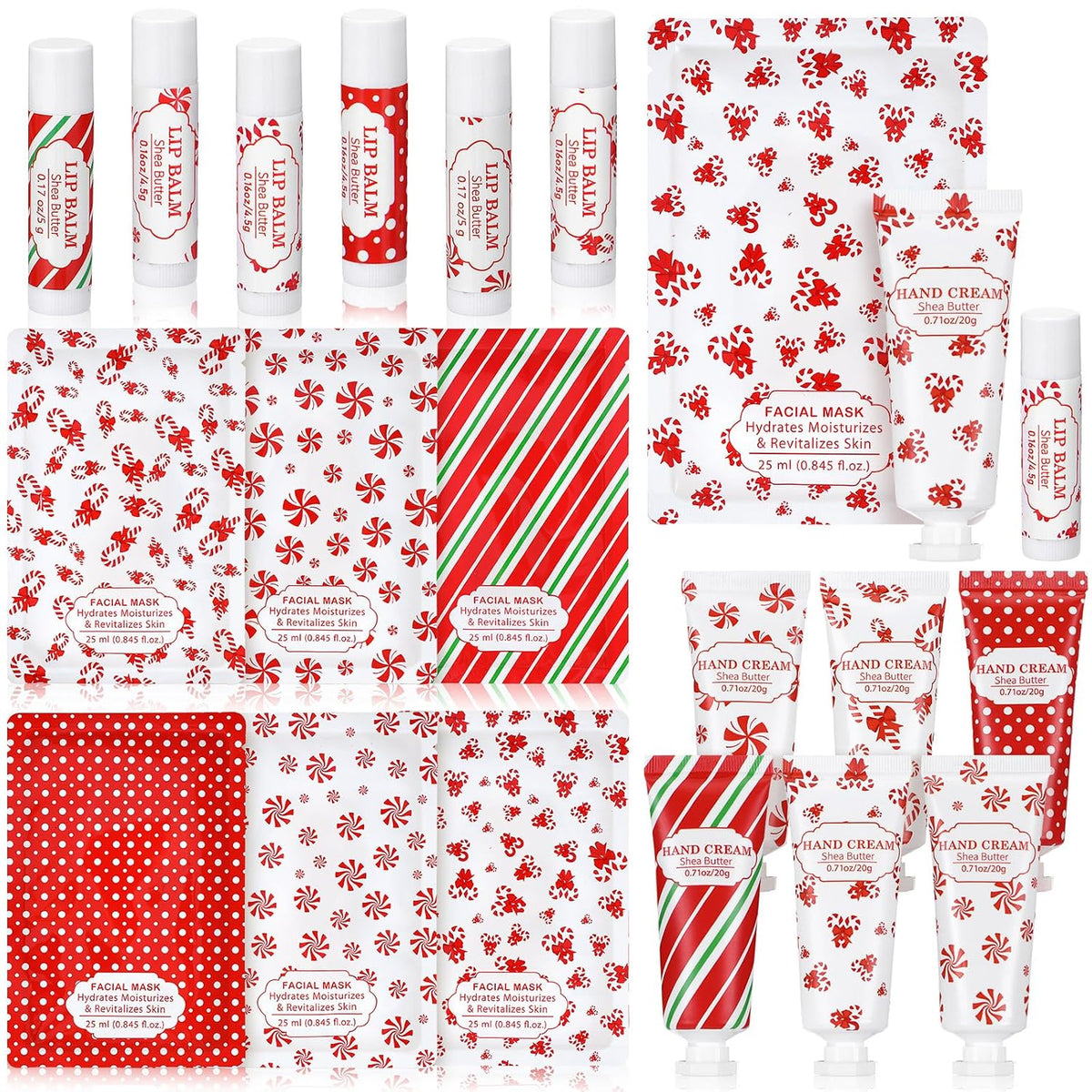 Leelosp 6set/18pcs Christmas Face Mask Hand Cream Lip Balm, Travel Size