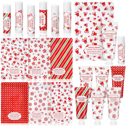 Leelosp 6set/18pcs Christmas Face Mask Hand Cream Lip Balm, Travel Size