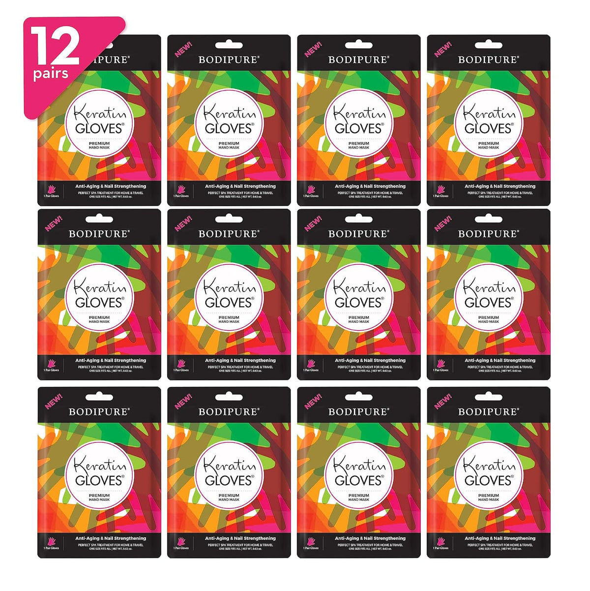 Bodipure Hand Mask Premium 12pk, K-Beauty Keratin, Deep Moisture, Nail Care