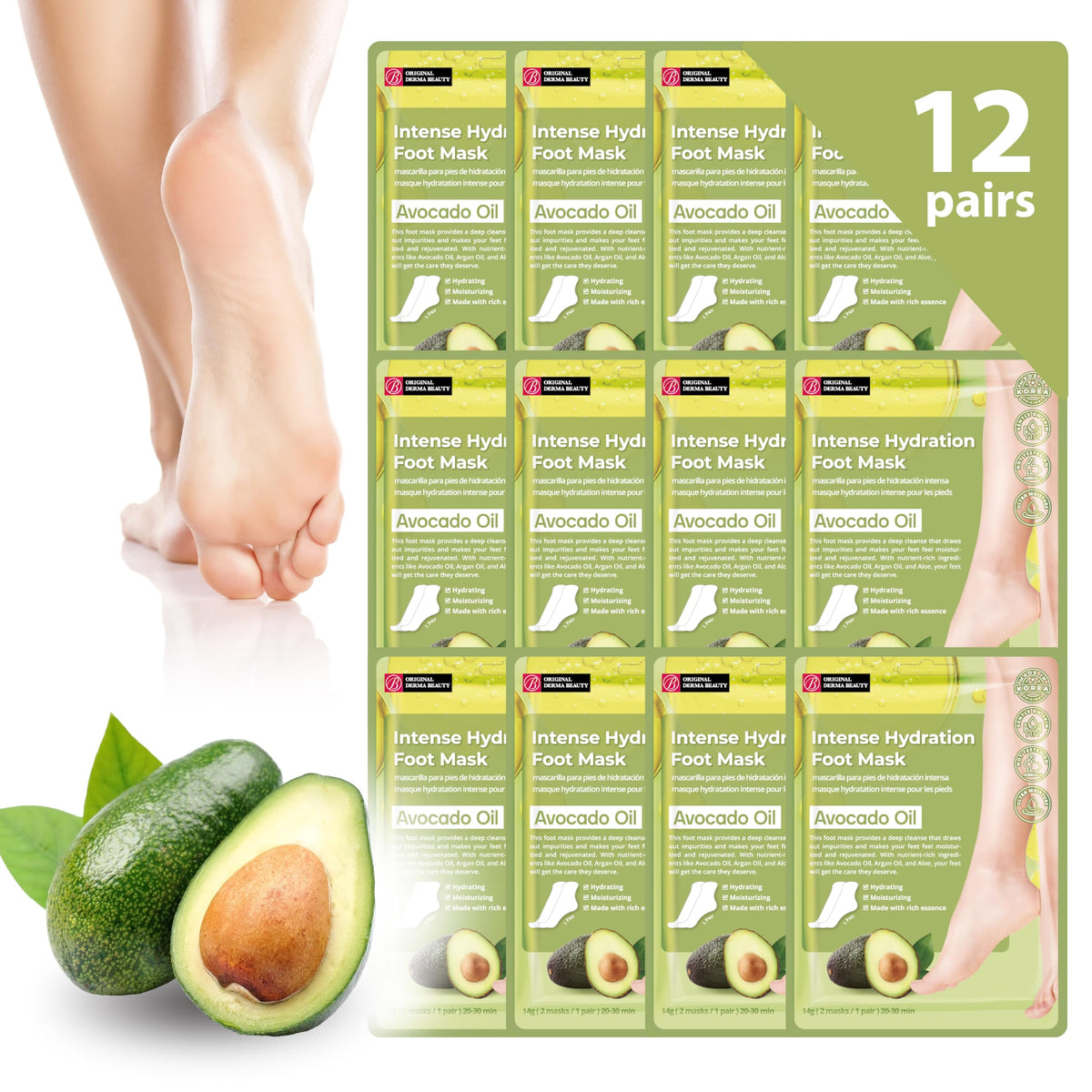 Innerest Original Derma Beauty Foot Mask 12 Pairs Shea Butter + Avocado Foot Mask - Foot Masks after Callus Remover Pedicure Supplies