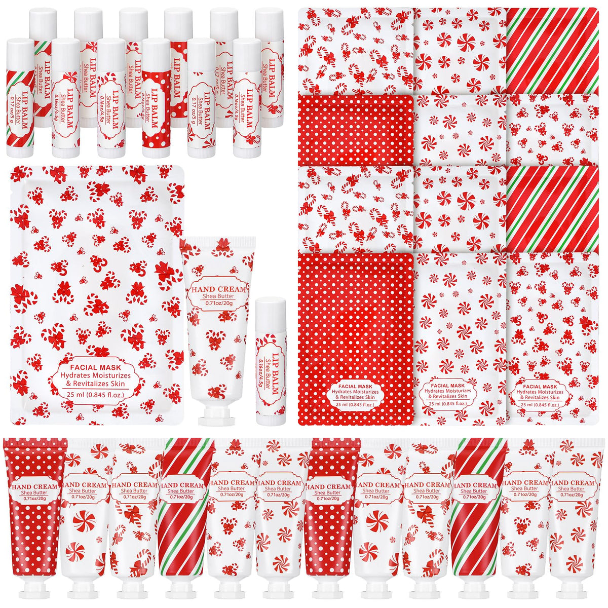 Leelosp 6set/18pcs Christmas Face Mask Hand Cream Lip Balm, Travel Size