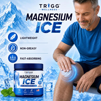 Magnesium Ice - Magnesium Cream - Cooling Formula with Arnica, Aloe, Lavender - Hands, Legs, Foot & More - Lightweight, Non-Greasy Massage Lotion - Sweet Peppermint - 4oz