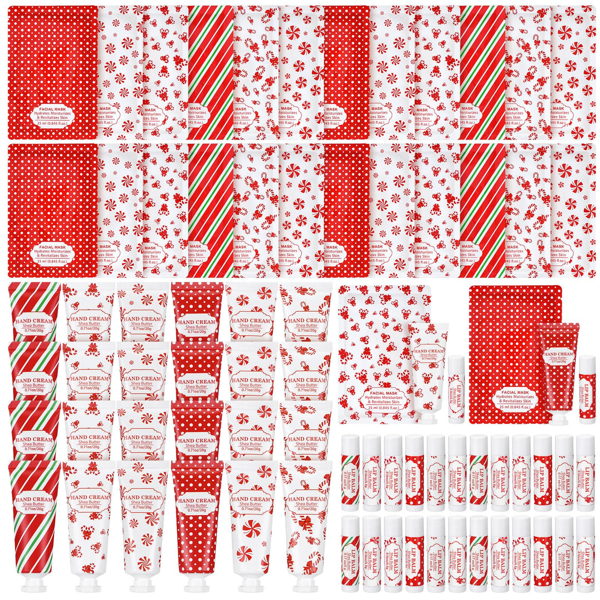 Leelosp 6set/18pcs Christmas Face Mask Hand Cream Lip Balm, Travel Size